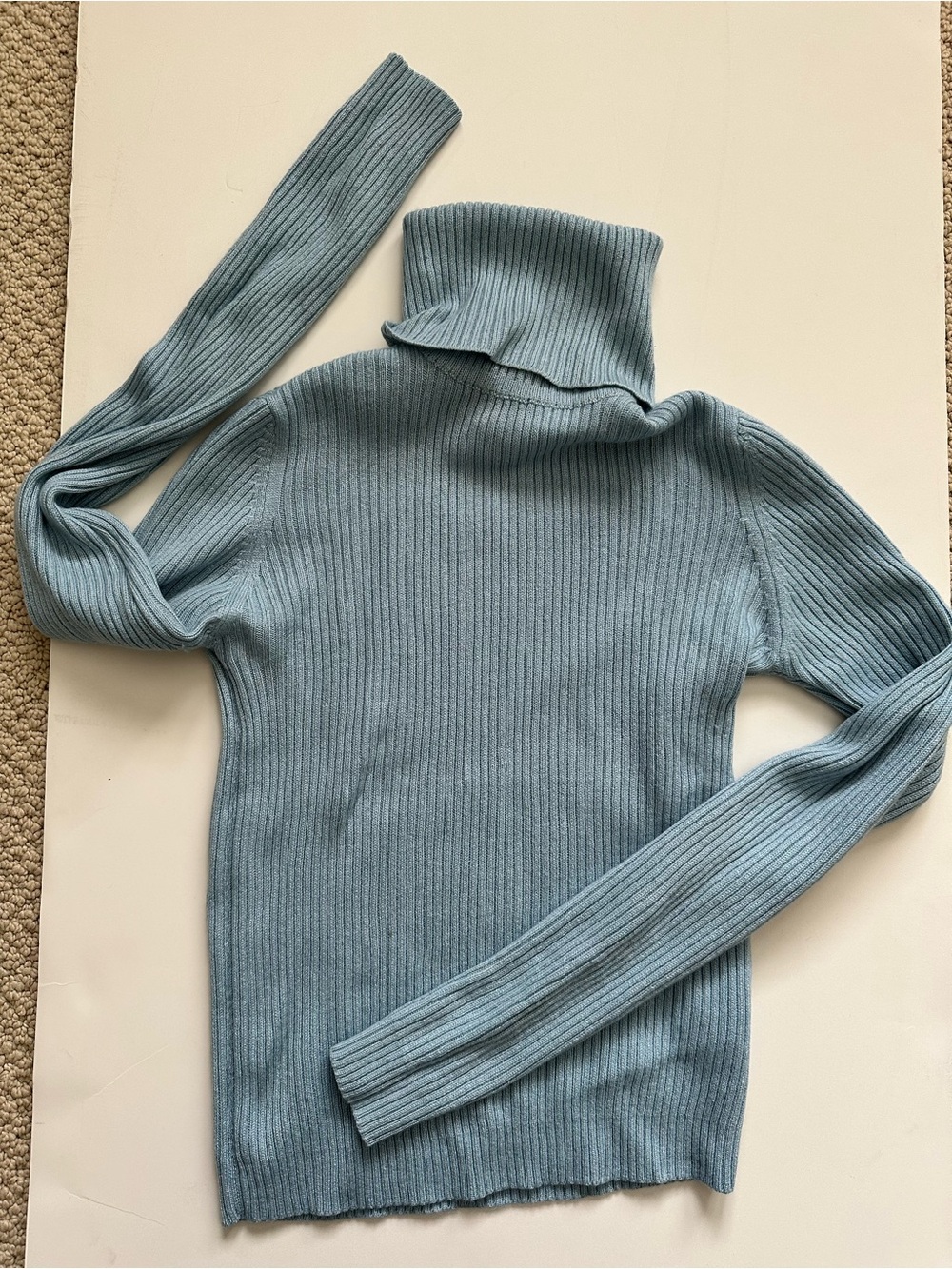 90s Tommy Hilfiger Ice Blue Ribbed Turtleneck Sweater in cashmere/silk blend